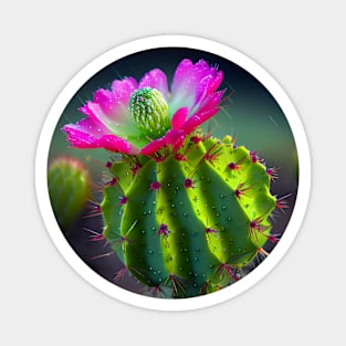 Green Cactus with Gorgeous Pink Flower in the Rain Magnet